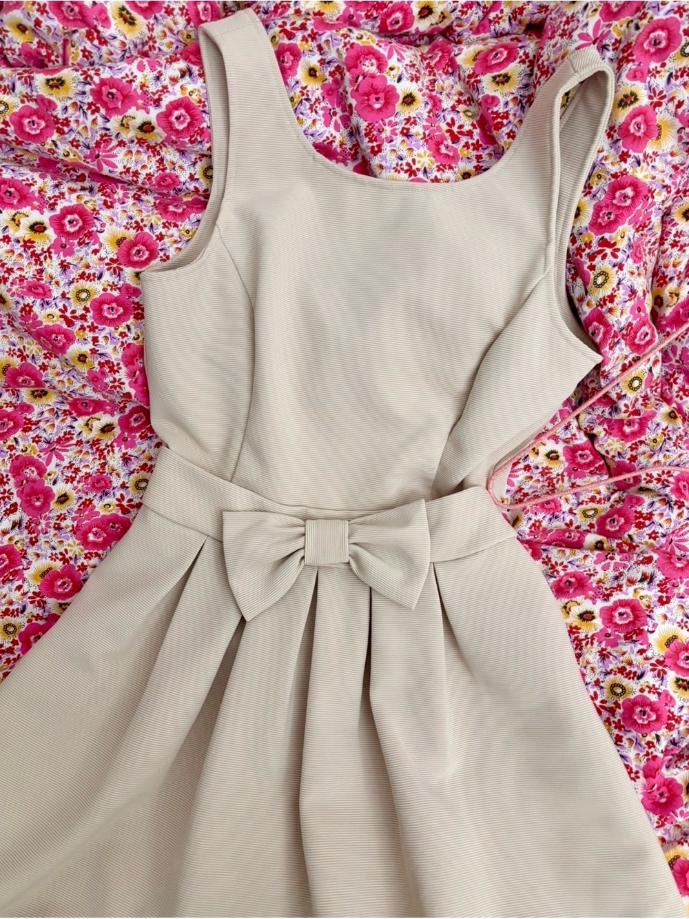 Pim Larkin Anthropologie Light Beige Bow Mini Dress